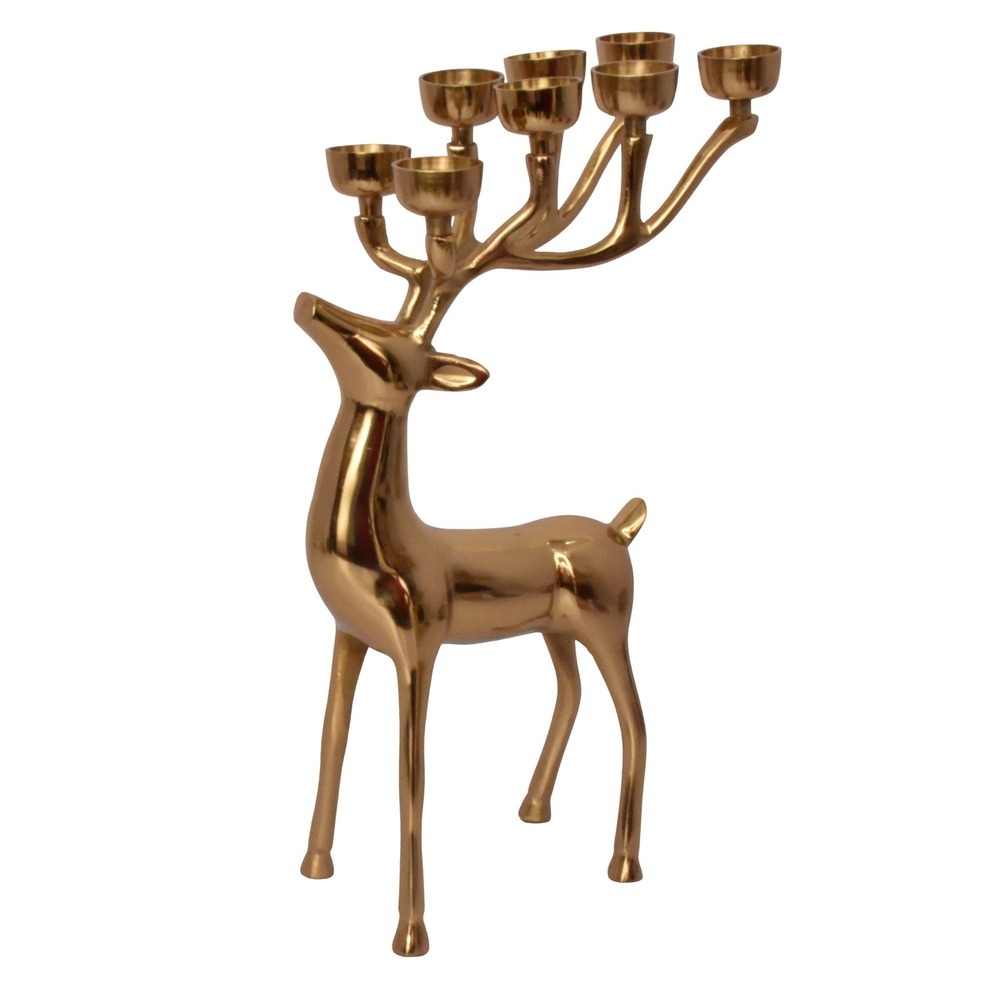My Texas House Cast Aluminum Standing Reindeer Tealight Holder Gold Christmas
